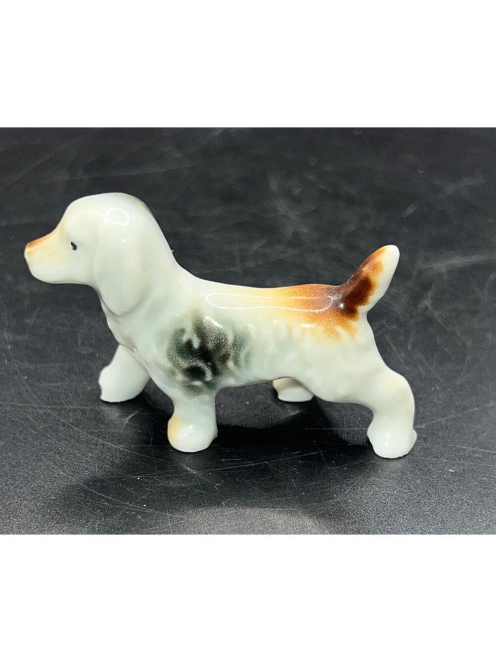 Small Ceramic Dog Figurine Hand-Painted Brown & White Spaniel Collectible Japan